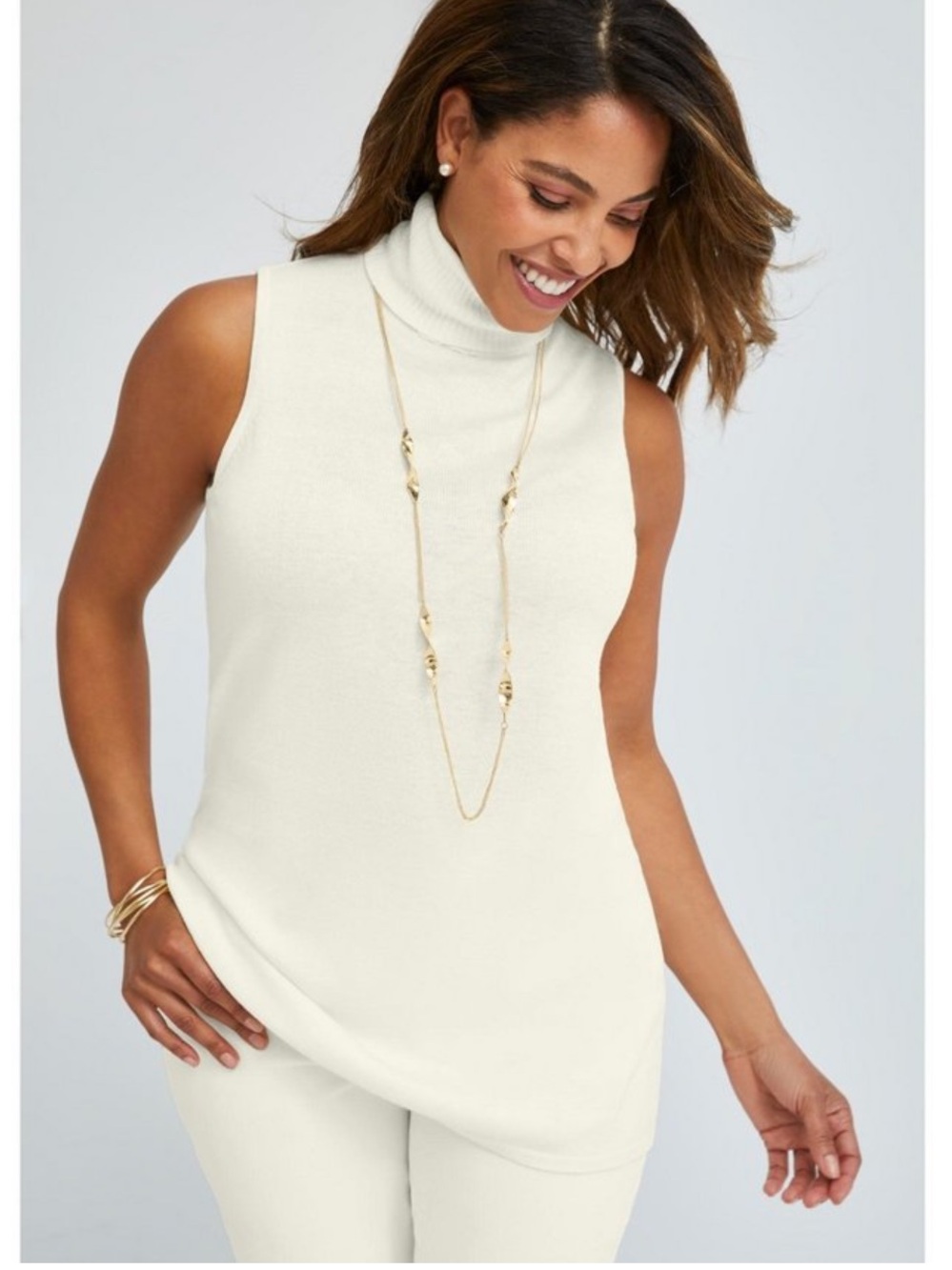 Jessica‎ London Sleeveless Turtleneck Cashmere Blend 22/24 Ivory Minimalist Work